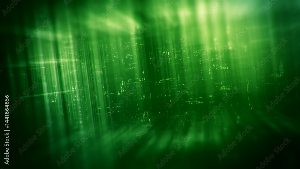 Poster Futuristic network simulation blending AI, quantum physics, and deep learning, with a particle matrix analyzing data in a sleek, background animation display