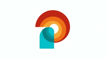 Abstract Geometric Shape with Red Orange Gradient and Blue Arc on White