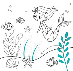 Obraz premium Printable Mermaid Coloring Sheet with Ocean Creatures