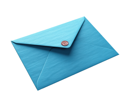 Elegant aqua envelope with seal designed for special invitations on a transparent background, cut out