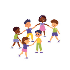 Happy, smiling funny international kids playing together. Diversity. Children having fun time together. Kids friendship concept. Vector illustration cartoon flat style