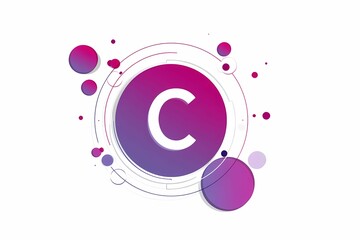White Letter C Inside Purple Gradient Circle with Lines and Dots on White