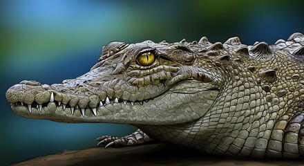 Fototapeta premium Crocodile Close-up Side View Wildlife Illustration Reptile