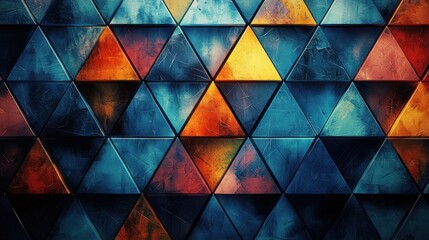 Wall adorned with multiple colorful triangles creating an engaging geometric pattern that reflects contemporary art trends