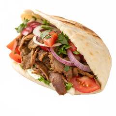 Savory single doner kebab sandwich isolated on a transparent background