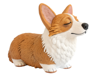 a clay Cute Pembroke Welsh Corgi dog, It's getting sleepy. isolated on a transparent background