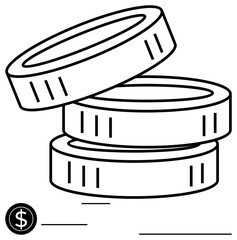 Stacked coins with focus on monetary value, economy, wealth. Ideal for finance, savings, budgeting, investment, banking cash flow prosperity concepts. Clean flat simple metaphor