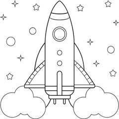 cartoon rocket blasting into space coloring page coloring page vector illustration