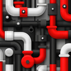 Colorful pipes in modern design, featuring red, black, and white elements