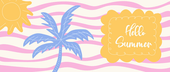 Naklejka premium Summer banner with hand drawn seascape.