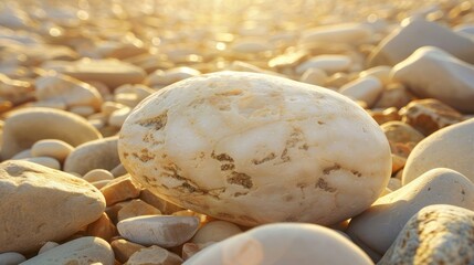 a smooth, round stone on the rocks
