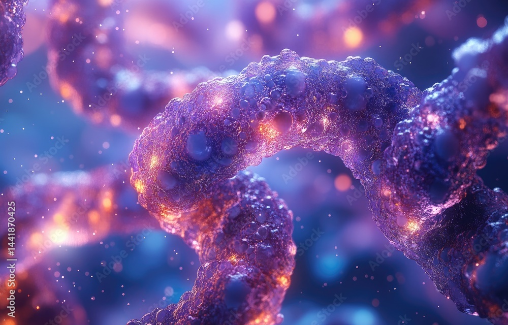 Poster intricate, glowing structures in a vibrant color scheme.