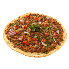 Savory single lahmacun flatbread isolated on a transparent background