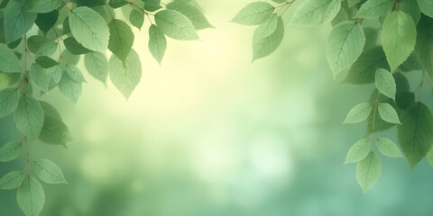 Obraz premium Soft green and blue gradient background with transparent leaves overlay and subtle industrial elements