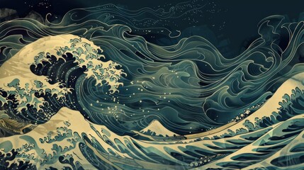 Ornate vintage wave illustration. stock photo --ar 16:9 --raw --v 6 Job ID: 39436290-3224-479d-87ef-21ee61298114