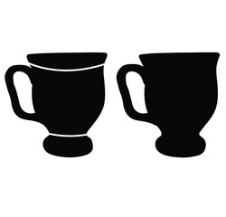 Cute cartoon hand drawn vector coffee or tea cup icon silhouette.