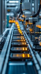 Automated machinery operates seamlessly along a production line, assembling smartphones with precision and speed in a state-of-the-art factory setting
