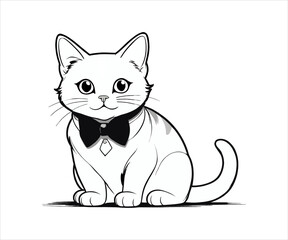 Black and White Coloring Book Page – Fun Line Art Cat Illustration for Kids