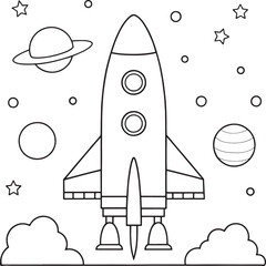rocket ship coloring page for space exploration theme coloring page vector illustration