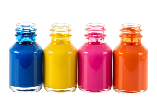 Four Colorful Bottles of Paint on Transparent  background