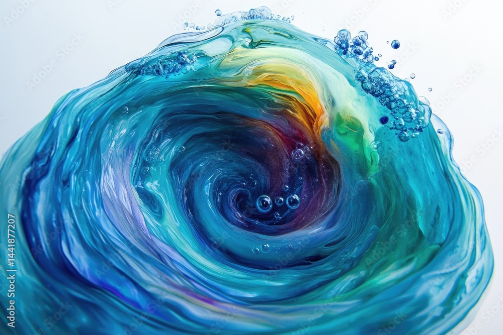 Poster a mesmerizing swirl of vibrant blues, greens, and yellows, creating a captivating abstract vortex.