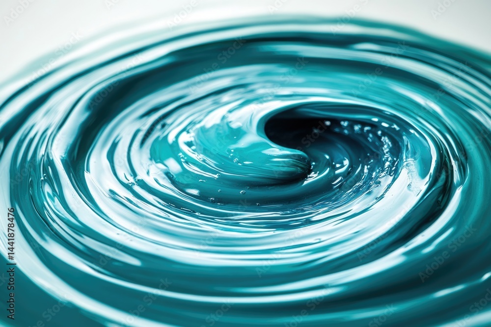 Poster swirling teal liquid creates concentric circles, a mesmerizing abstract texture.