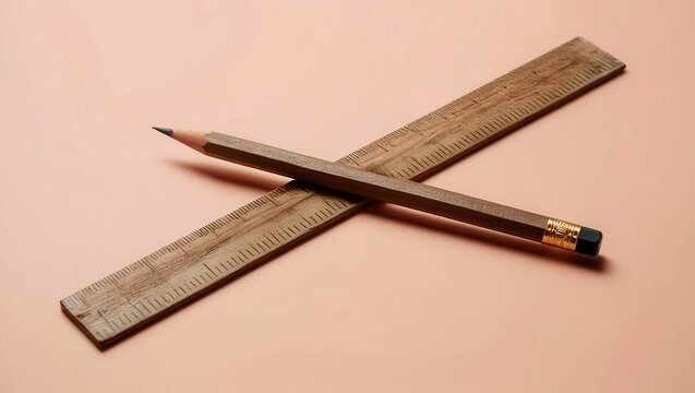 Pencil and ruler crossed on a simple background.