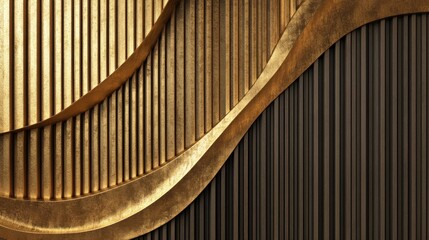 Gold and dark brown striped wall panels with curved lines
