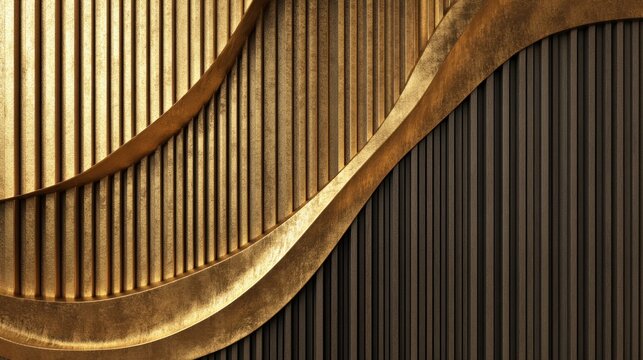 Gold and dark brown striped wall panels with curved lines