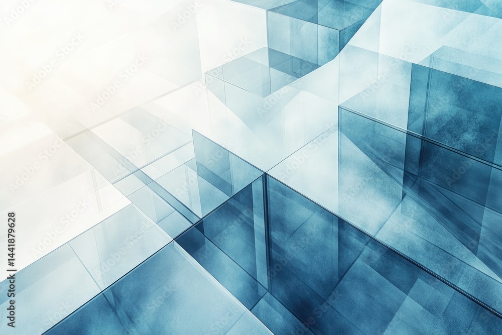 Poster Abstract image of intersecting glass cubes, creating a complex, modern architectural design.