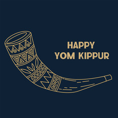 Happy Yom Kippur Greeting with Decorative Ram’s Horn on Dark Background