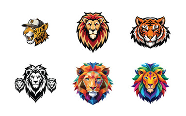 Set of Full body and face  tiger logo design vector template. Black and white color silhouette tiger vector illustration. design on a white background