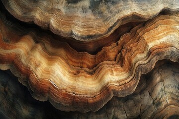 Obraz premium Intricate layers of wood fungus, showcasing nature's artistry in captivating textures and earthy tones.