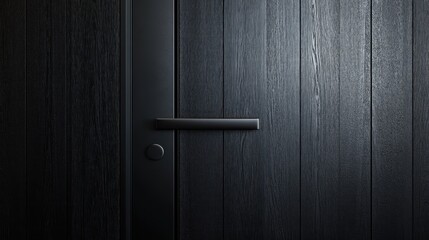 Obraz premium Modern dark wood door with black metal handle