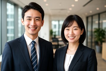 スーツ姿の日本人若手ビジネス男女
