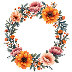 Obraz premium Spring Floral Wreath Clipart, Spring Flowers, Flower Wreaths, and Floral Graphics PNG, Spring Floral Wreath for Digital Crafting, Spring Flowers and Wreaths PNG