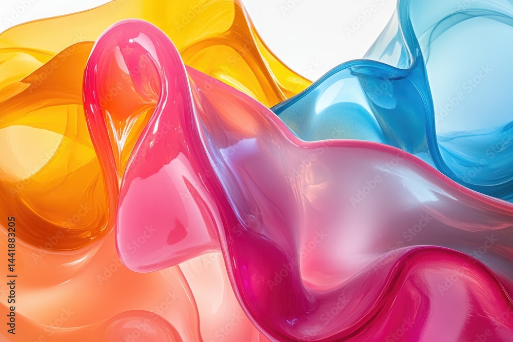 Poster abstract image showcasing vibrant, flowing colors of pink, orange, and blue, creating a dynamic, glo