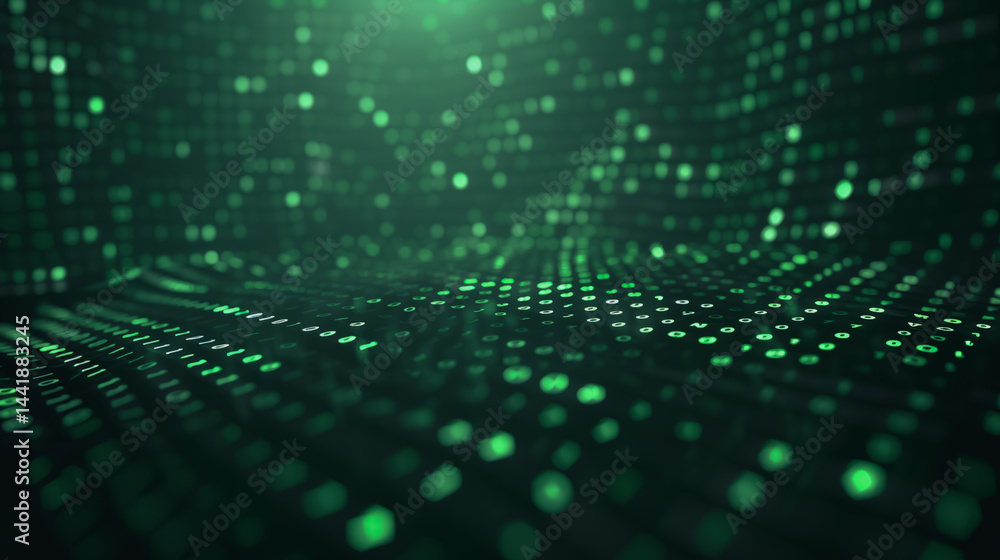 Poster digital matrix: a mesmerizing, close-up view showcases an intricate network of data points, bathed i