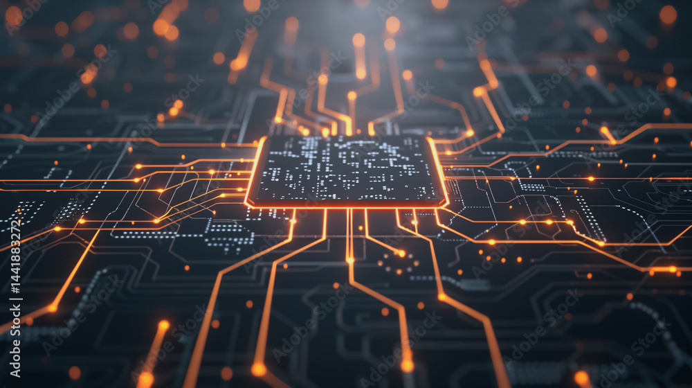 Poster digital pathways: a high-tech, futuristic depiction of a central processing unit (cpu), showcasing t