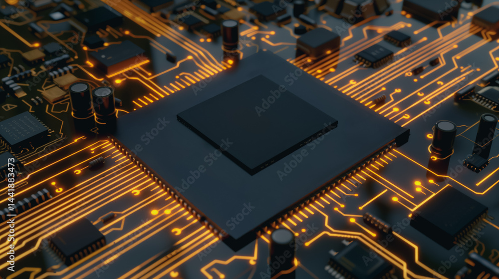 Poster central processing unit: a close-up view of a high-tech central processing unit, with intricate circ