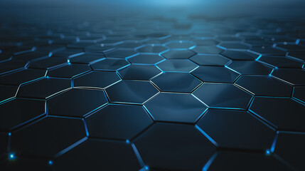 Fototapeta premium Abstract blue honeycomb pattern with glowing edges