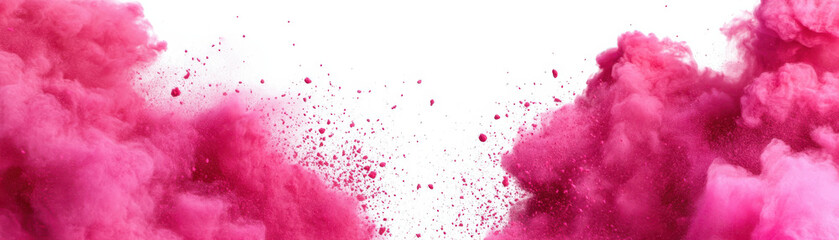 vibrant pink powder burst creates dynamic and energetic visual on white background, evoking excitement and creativity