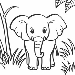 Obraz premium Cute elephant coloring page for kids — jungle safari theme