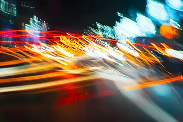 The ethereal swirl of vibrant traffic lights against the shadowy backdrop pulsates with the electrifying heartbeat