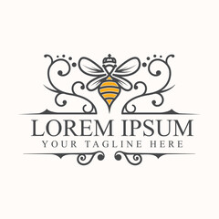 Royal Bee Emblem Logo Design vector illustration