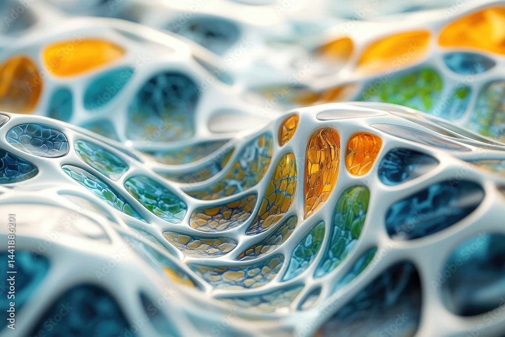 Leinwandbilder abstract 3d render of a wavy surface with interconnected, colorful cells.
