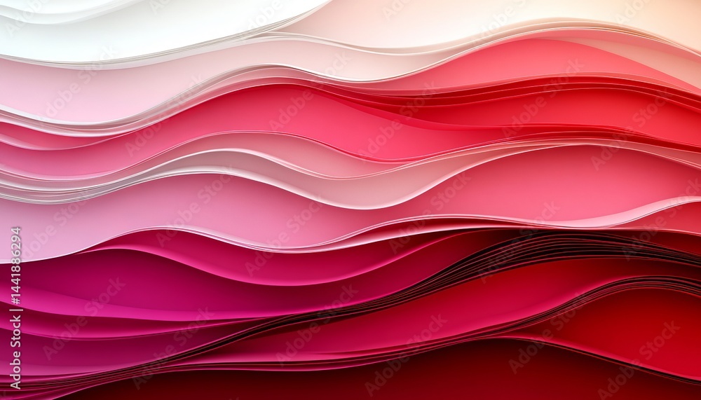 Aufkleber fluid abstract background, 3d rendered layered paper with dynamic waves in warm red and pink tones