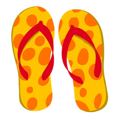 flip flops rest on soft sand under a bright sky and sun. They are perfect for a beach day.