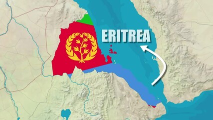 Map of eritrea Zooming Animation with Flag Rotating and Text Display 4K Video Full HD
