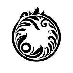 Obraz premium Black and White Floral Circular Emblem Design - Elegant Vector Art